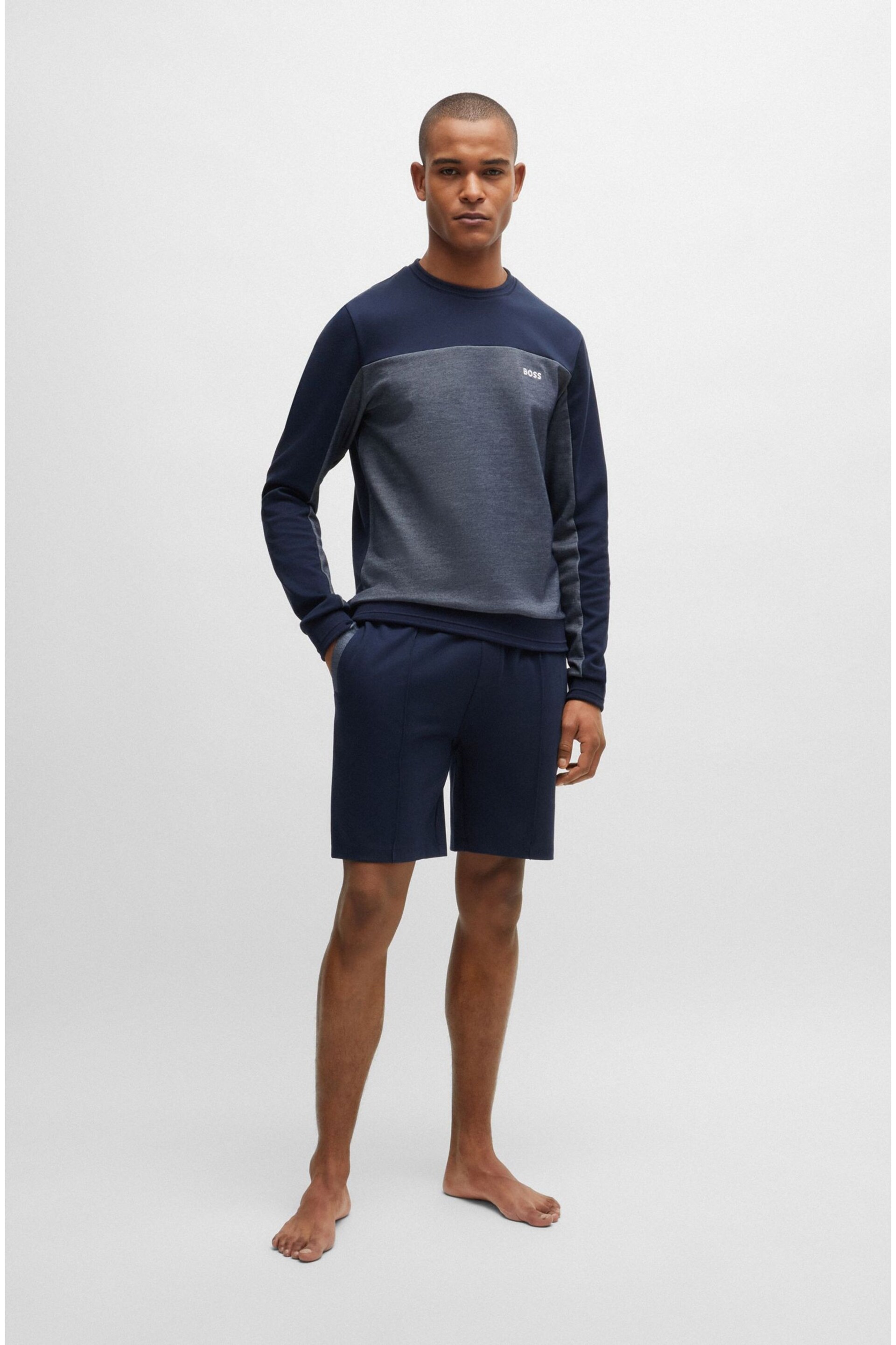 BOSS Blue Drawstring Cotton Pique Blend Jersey Shorts - Image 2 of 5