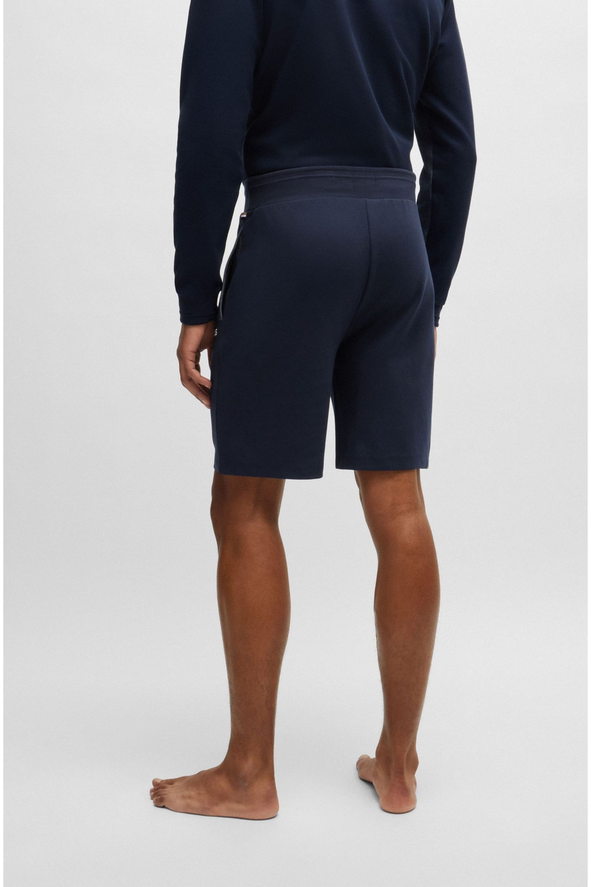 BOSS Blue Drawstring Cotton Pique Blend Jersey Shorts - Image 4 of 5