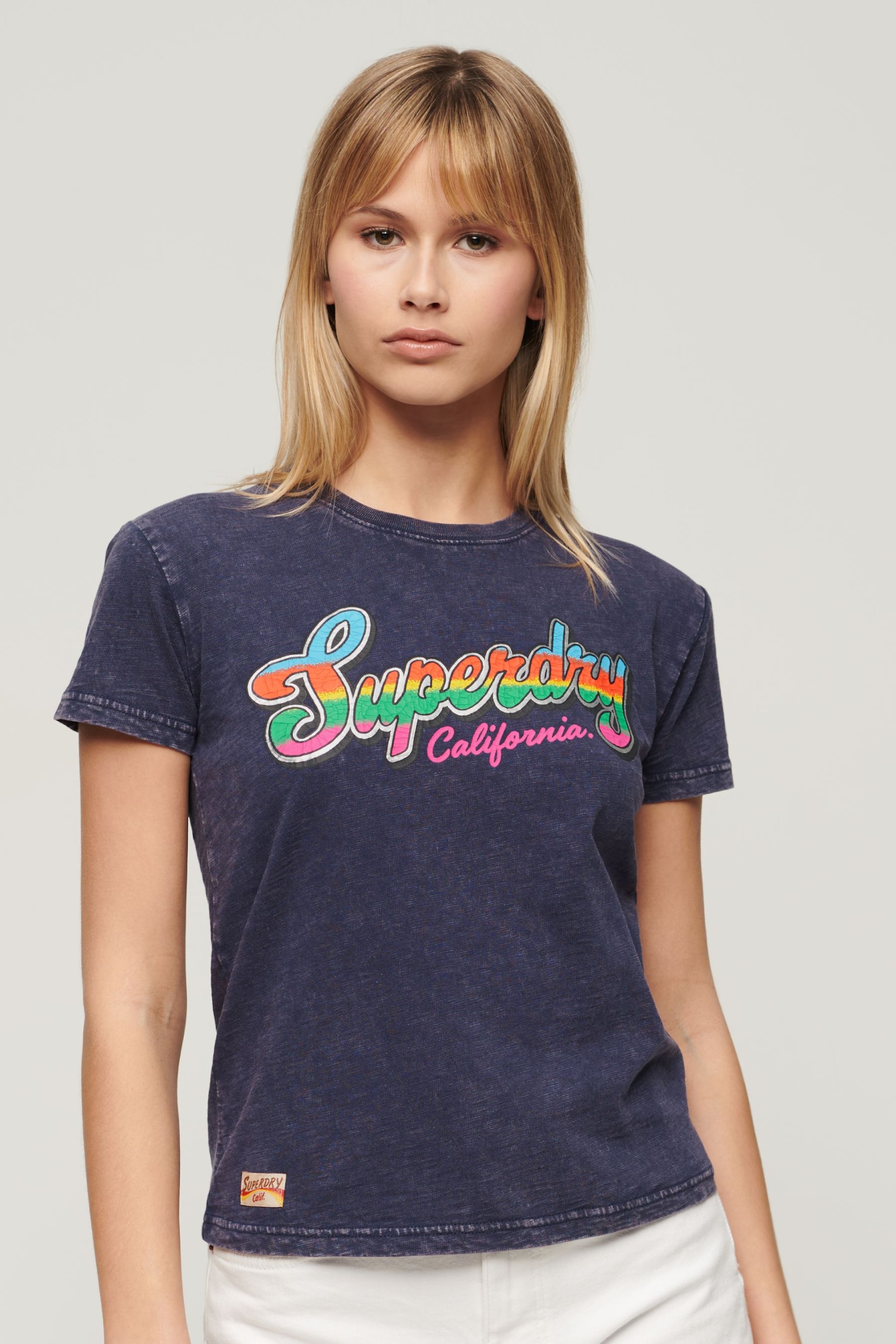 SUPERDRY Blue SUPERDRY Cali Sticker Fitted T-Shirt - Image 1 of 6