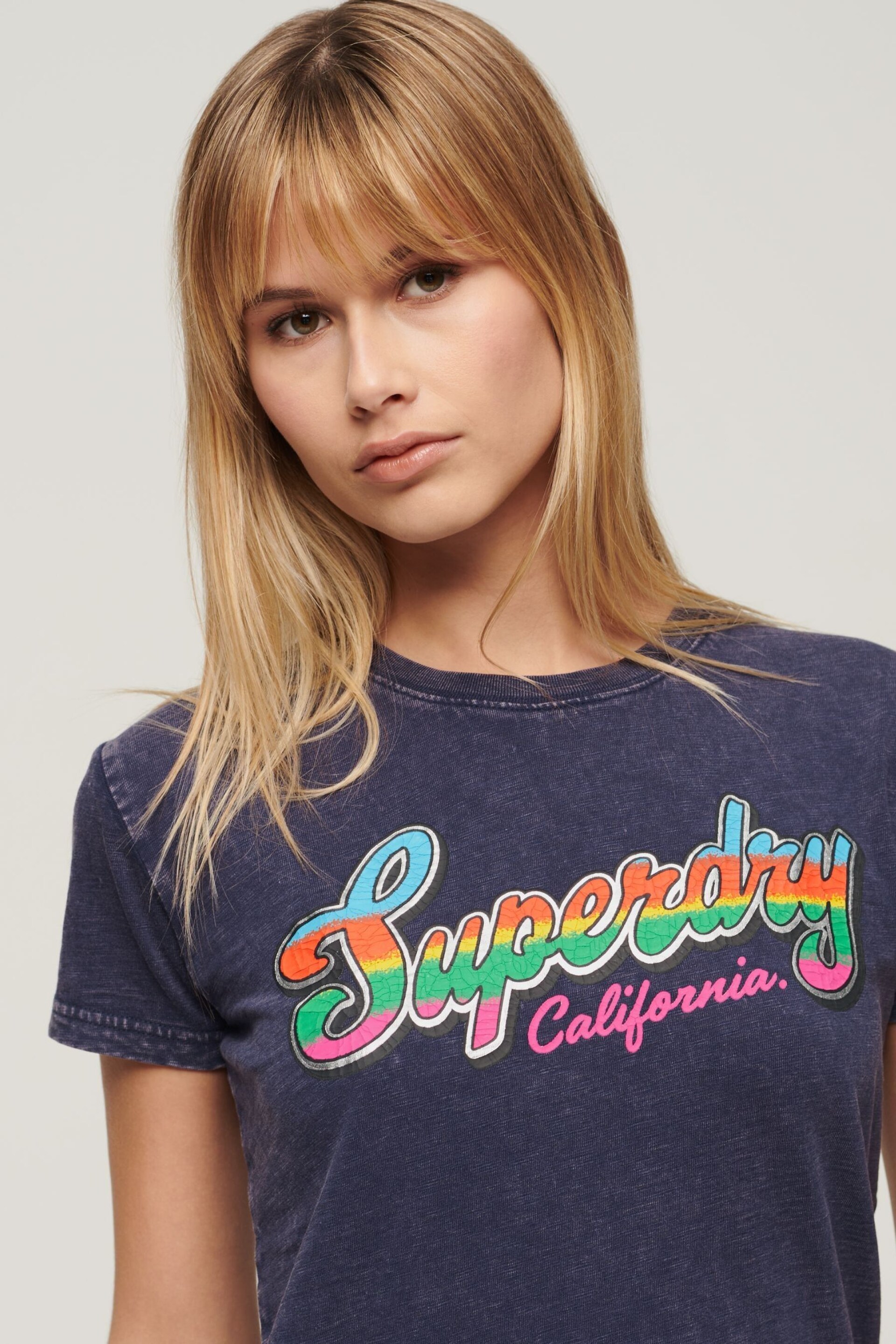 SUPERDRY Blue SUPERDRY Cali Sticker Fitted T-Shirt - Image 3 of 6