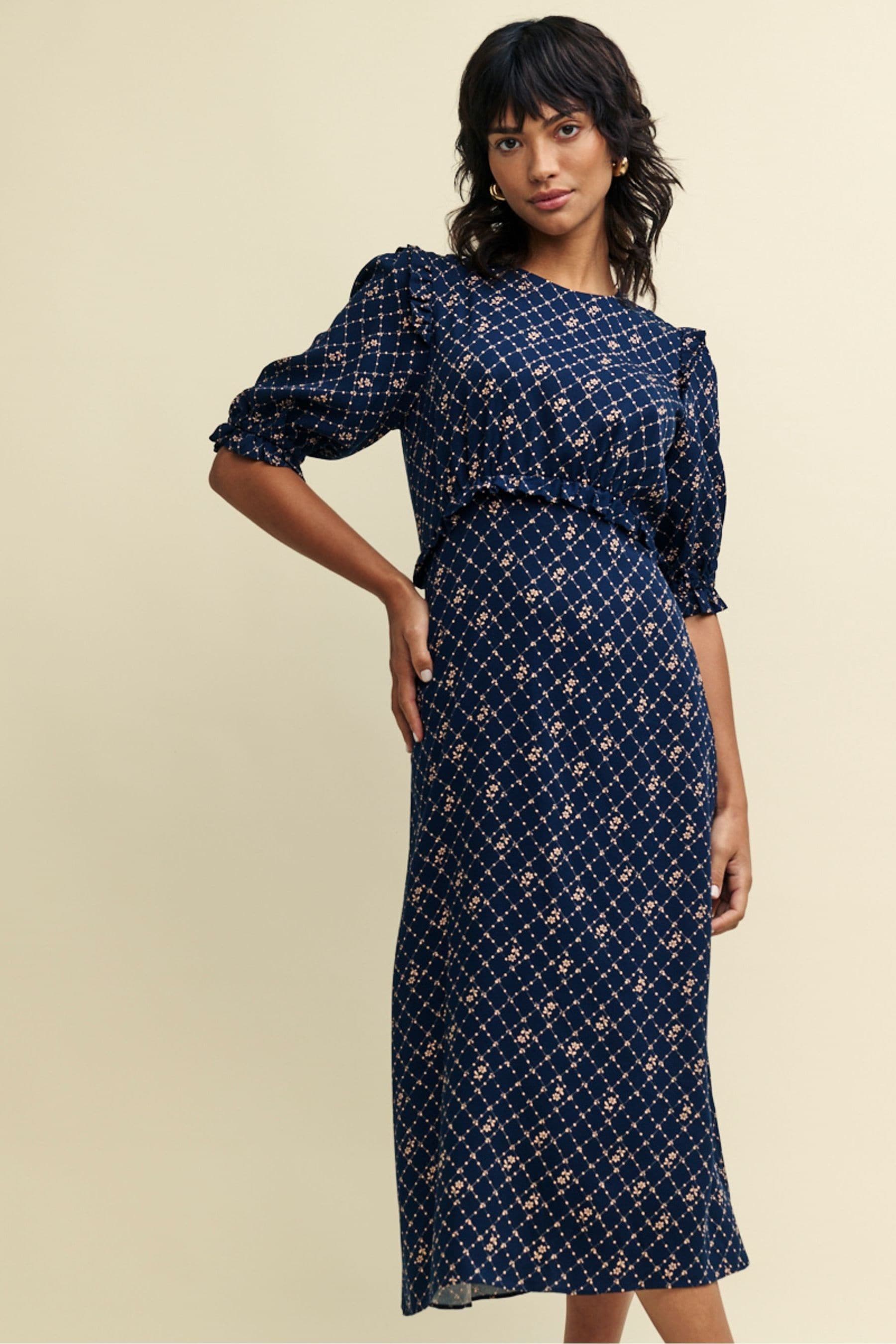 Jasmine tie sleeve midi dress navy shop