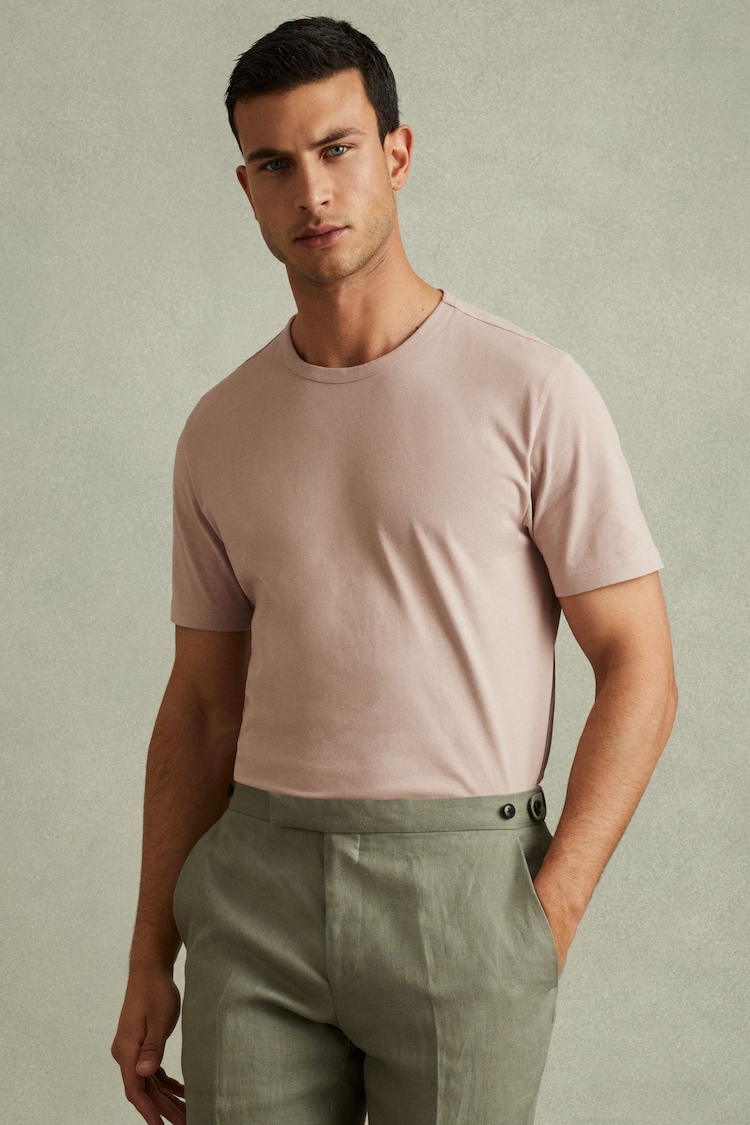 Reiss Washed Pink Melrose Cotton Crew Neck T-Shirt - Image 1 of 6