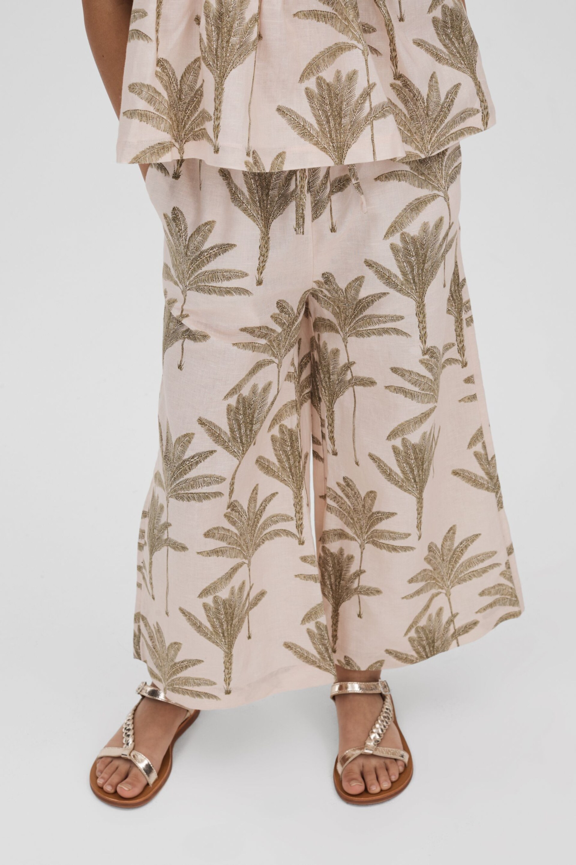 Reiss Neutral Klemee Teen Linen-Cotton Drawstring Trousers - Image 3 of 4