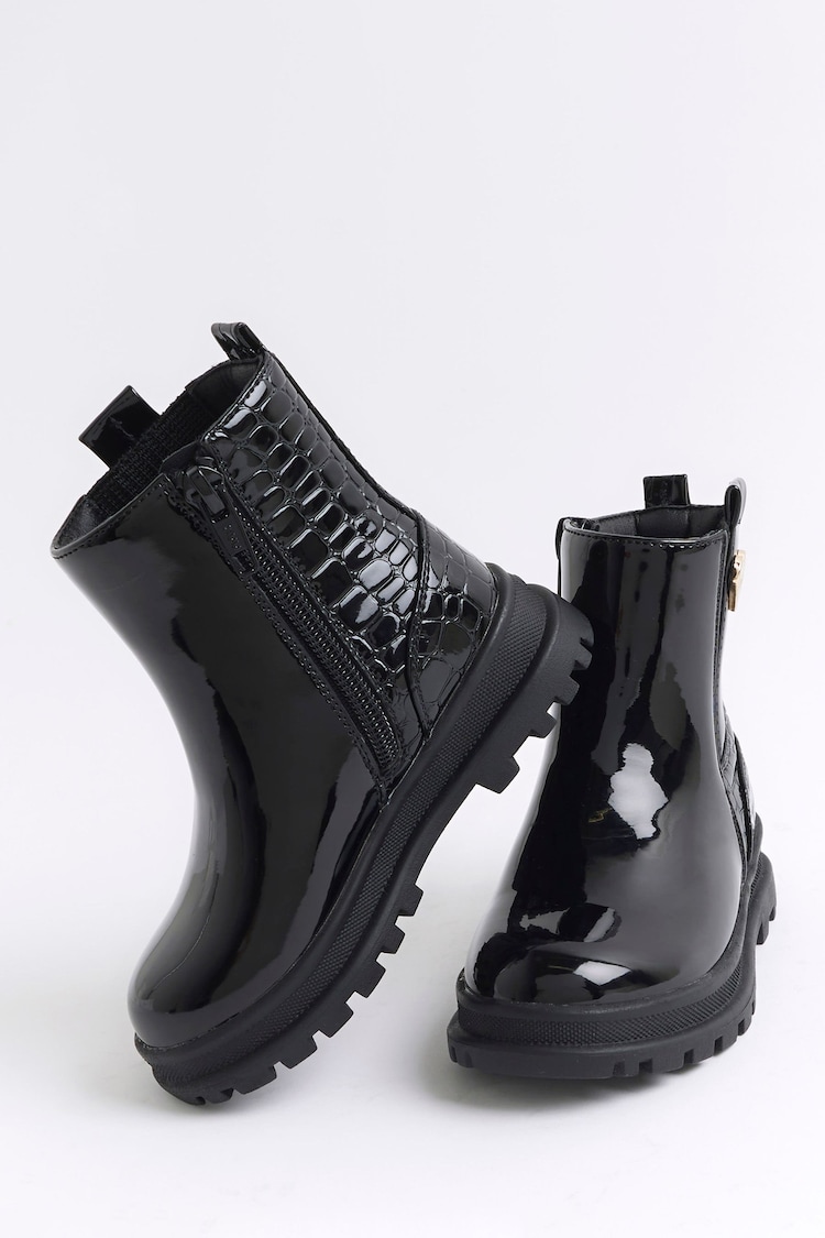 River Island Black Girls Patent Stud Chelsea Boots - Image 3 of 3