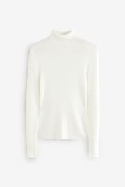 White Ecru High Roll Neck Rib Knitted Jumper with Wool - Image 4 of 6