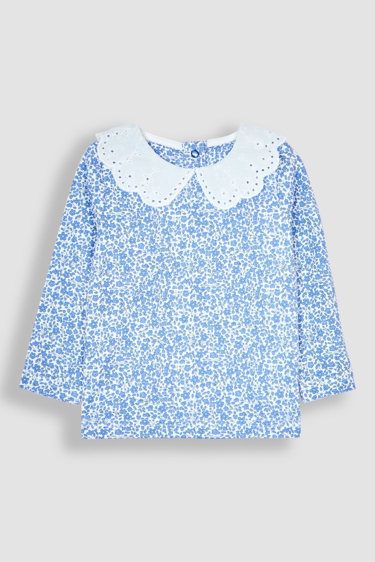 JoJo Maman Bébé Blue Floral Broderie Collar Top - Image 1 of 3