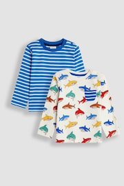 JoJo Maman Bébé Ecru Shark Print & Stripe 2-Pack Tops - Image 1 of 5