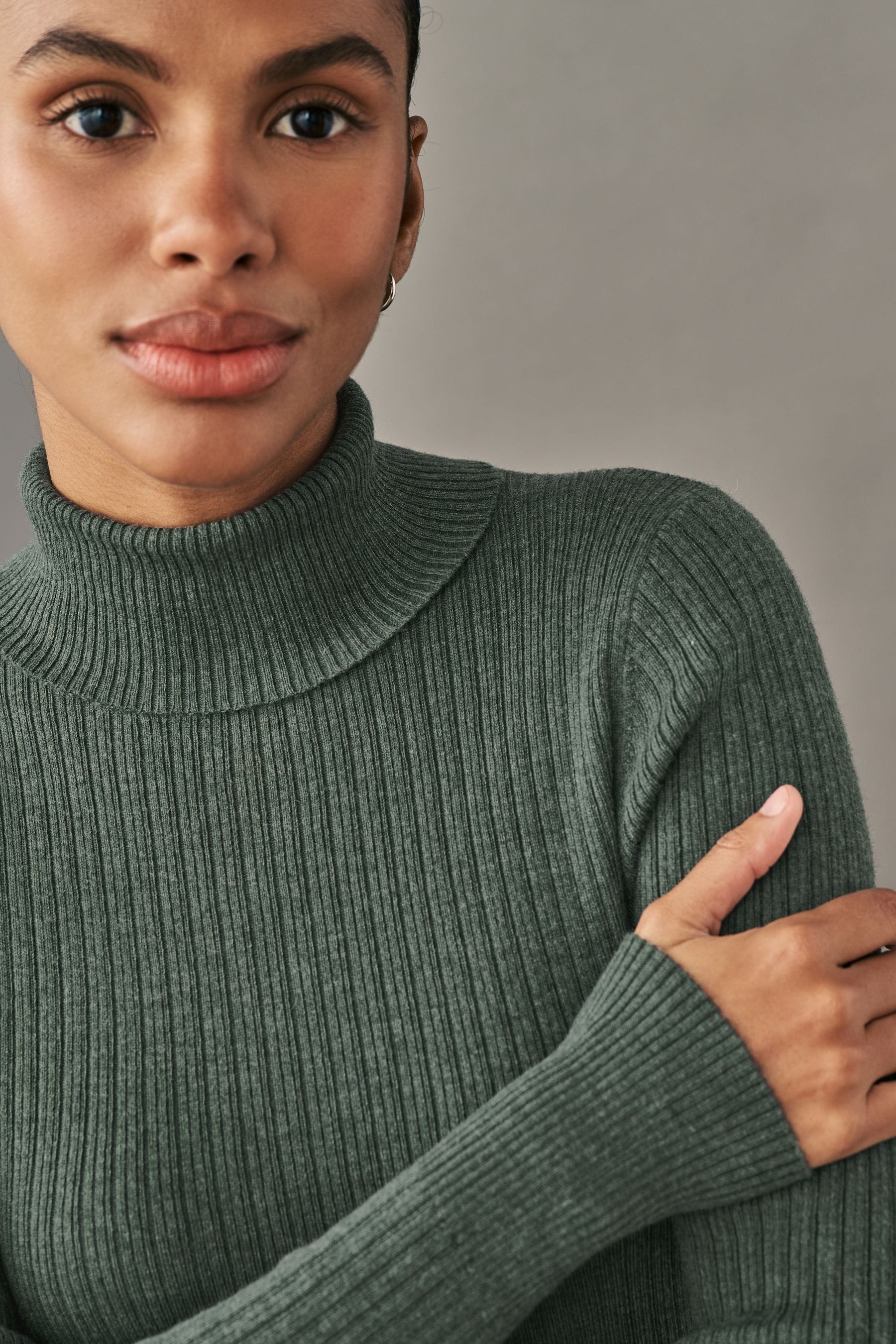 Khaki turtle neck jumper cheap