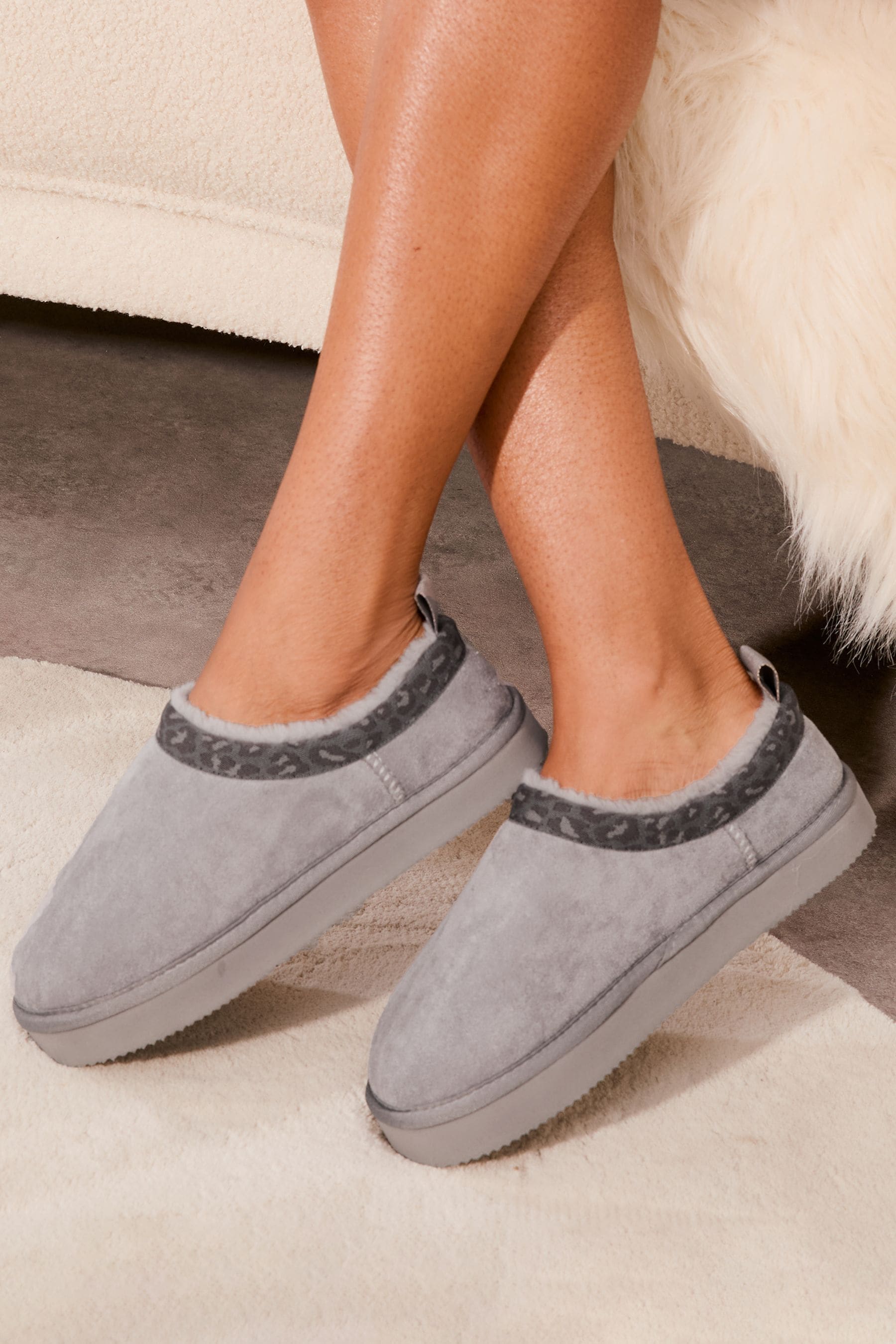 Lipsy Leopard Print Mule Clog Faux Suede Fur Lined Flatform Slippers from Next United Arab Emirates