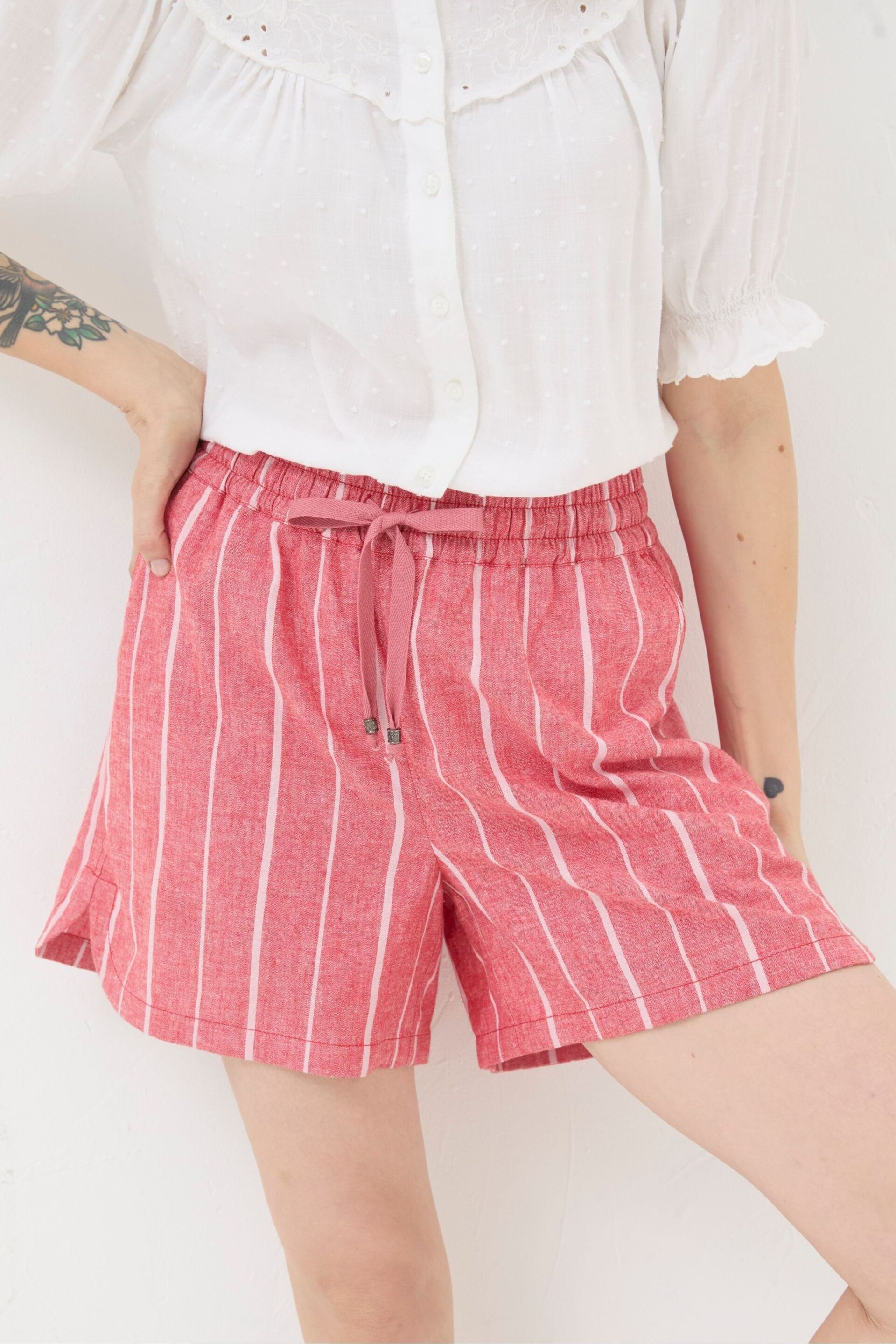 FatFace Red Tenby Linen Blend Stripe Shorts - Image 4 of 5