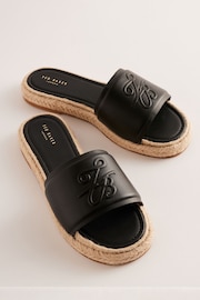 Ted Baker Black Portiya Flat Espadrilles Sandals With Signature Logo - Image 2 of 5