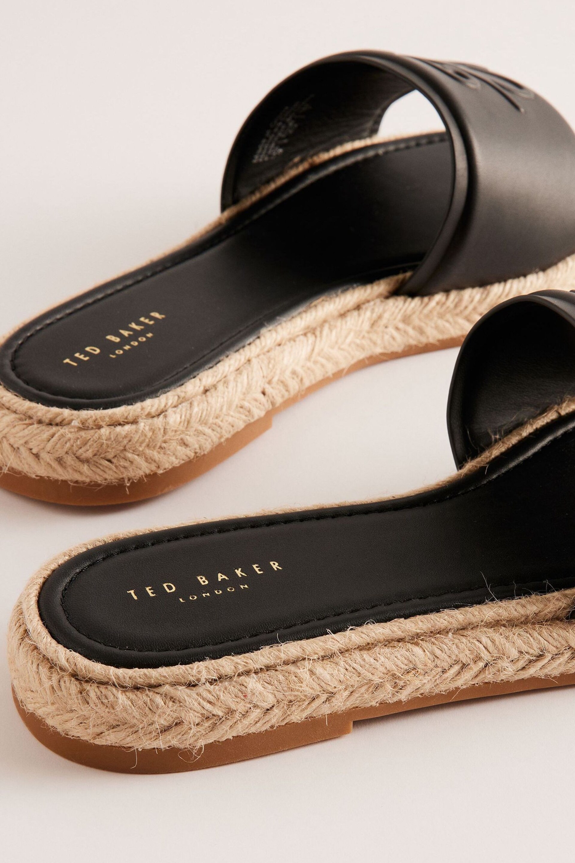 Ted Baker Black Portiya Flat Espadrilles Sandals With Signature Logo - Image 3 of 5