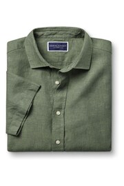 Charles Tyrwhitt Green Slim Fit Plain Short Sleeve Pure Linen Shirt - Image 3 of 5