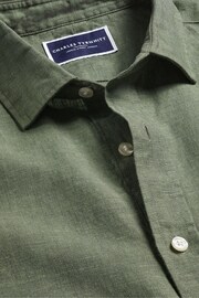 Charles Tyrwhitt Green Slim Fit Plain Short Sleeve Pure Linen Shirt - Image 4 of 5