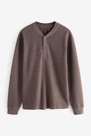 Brown Ribbed Textured Long Sleeve Grandad 100% Cotton T-Shirt - Image 6 of 7