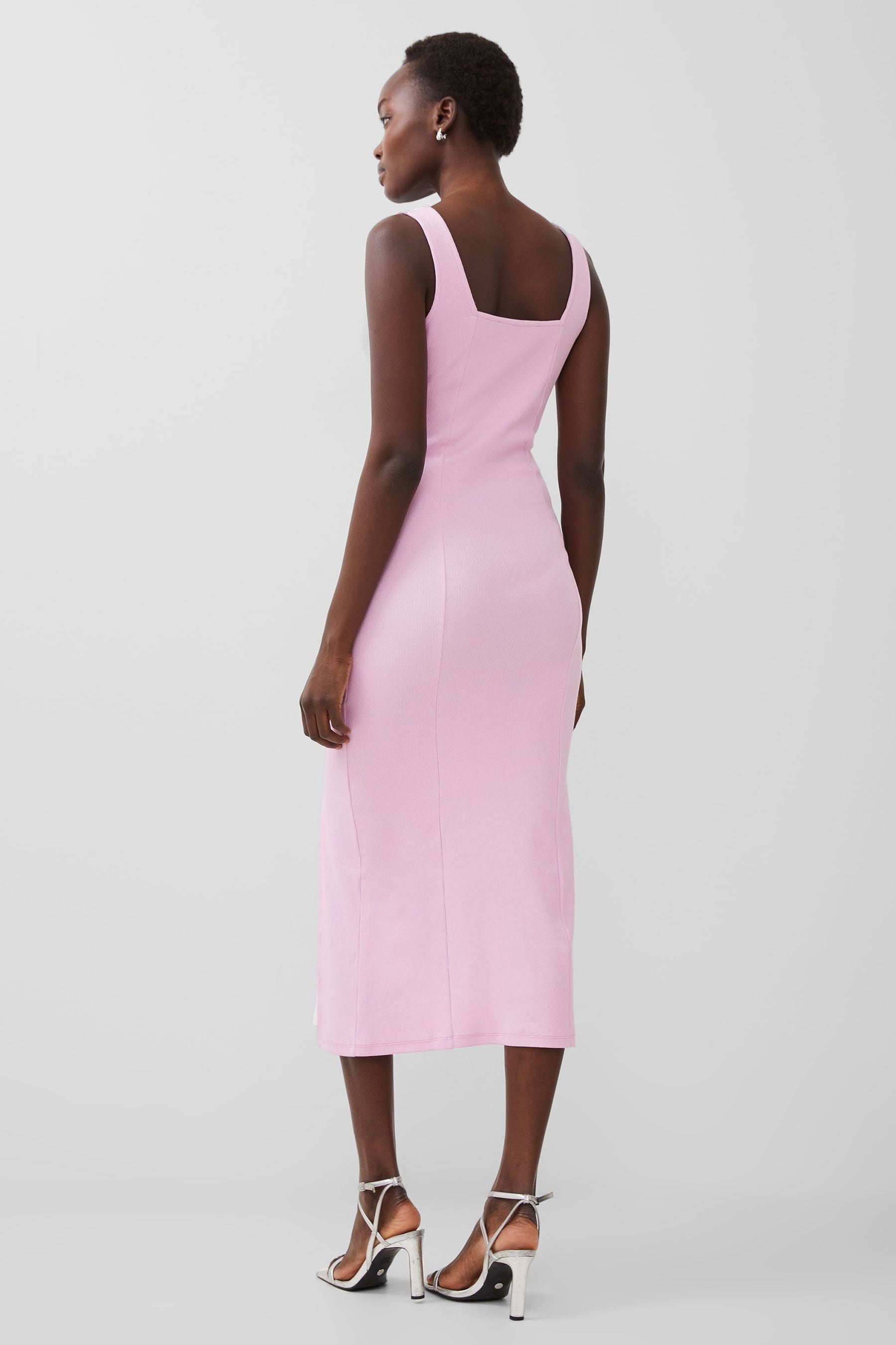 Buy French Connection Pink Rib Rassia Square Neck Dress from Next Luxembourg