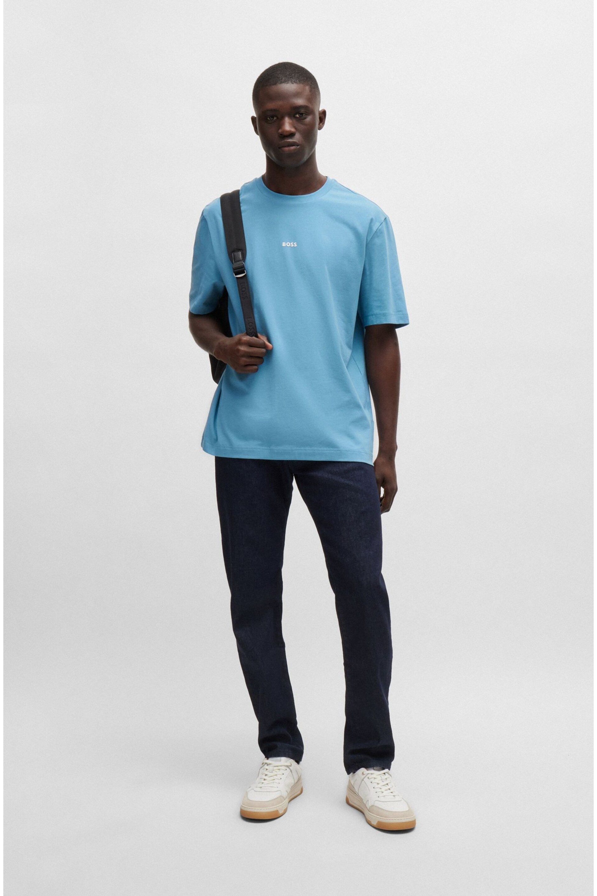 BOSS Blue Relaxed-Fit T-Shirt in Stretch Cotton With Logo Print - Image 2 of 5