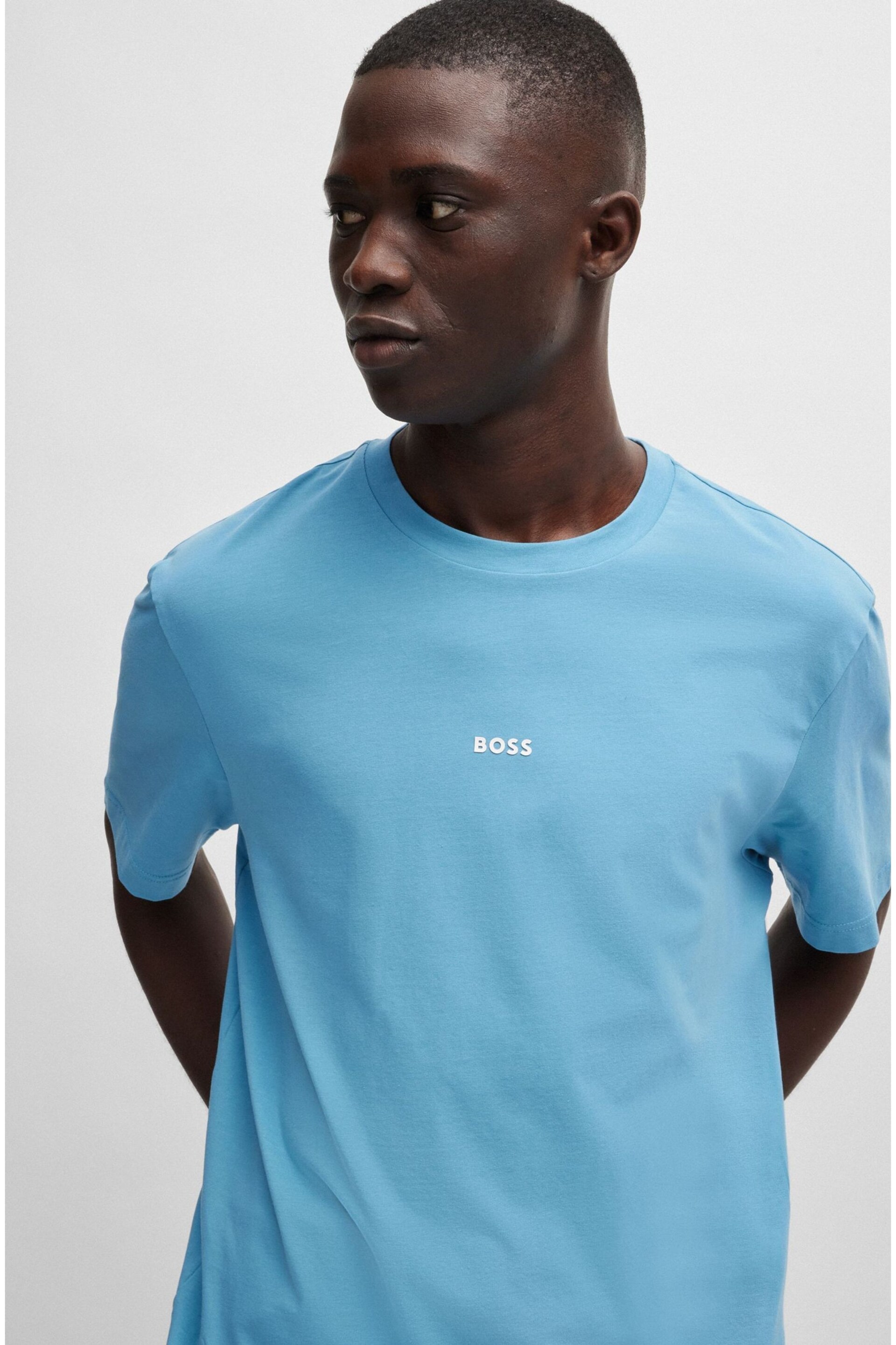 BOSS Blue Relaxed-Fit T-Shirt in Stretch Cotton With Logo Print - Image 3 of 5