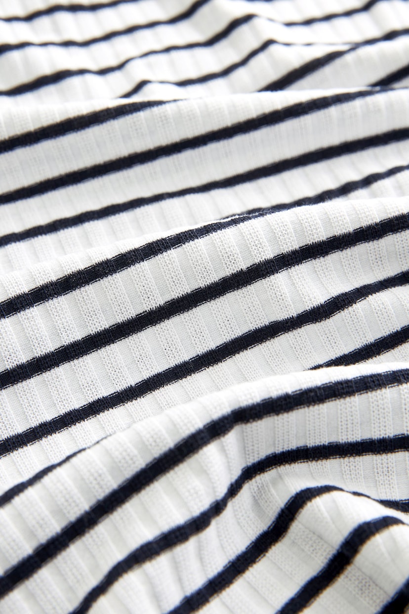 Navy/White Stripe Bardot Off The Shoulder Summer Ribbed Top - Image 6 of 6