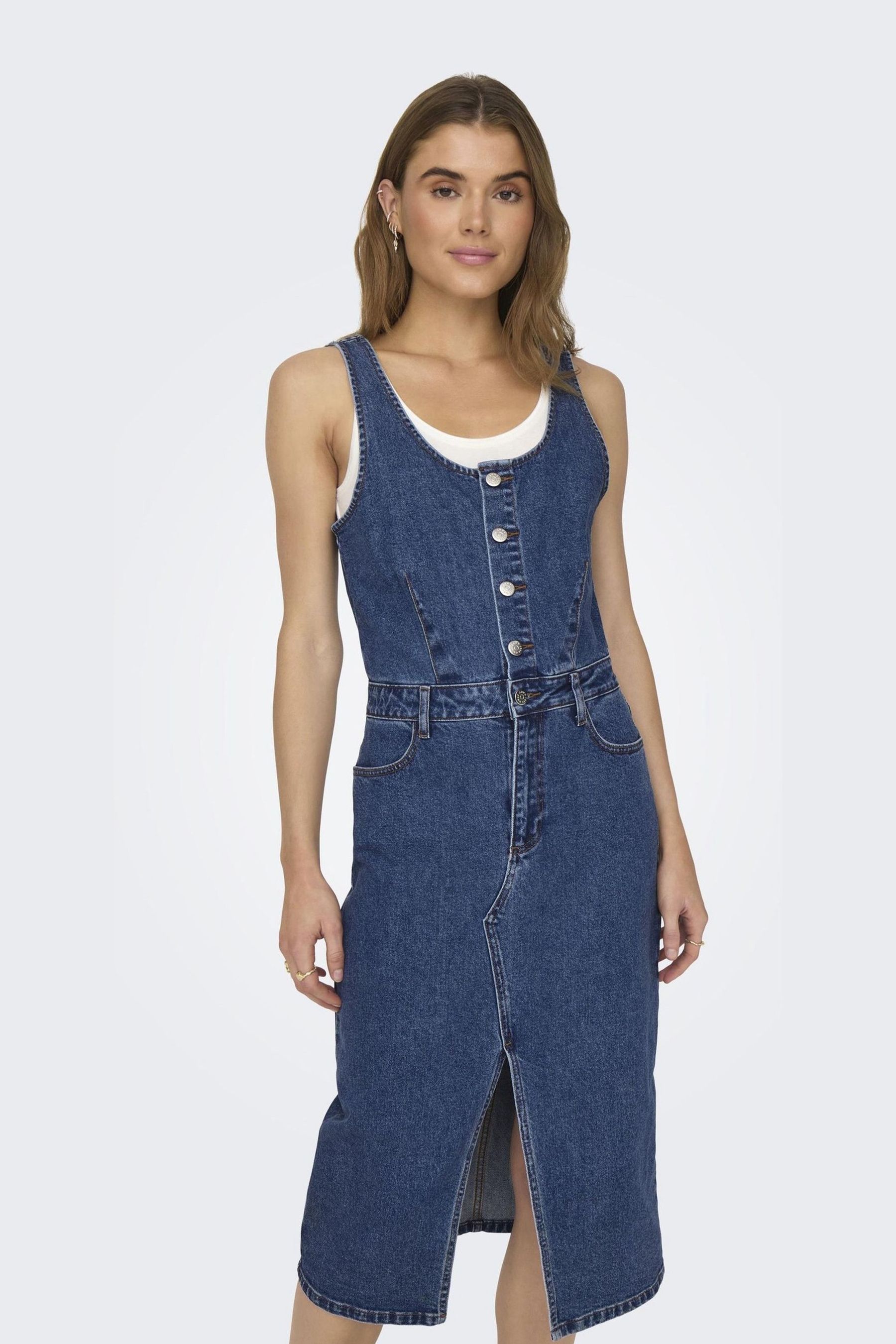 Buy ONLY Blue Denim Button Up Cami Midi Dress from Next Gibraltar