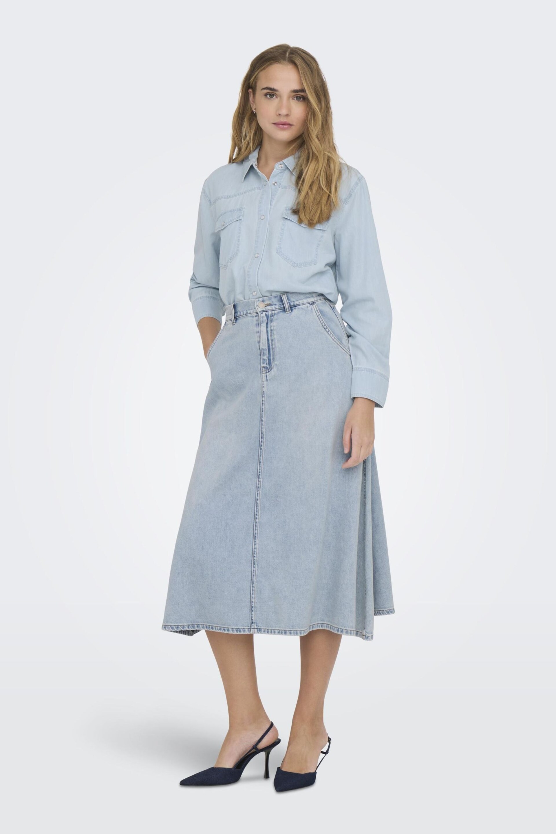 ONLY Blue Relaxed Fit Denim Maxi Skirt - Image 1 of 6