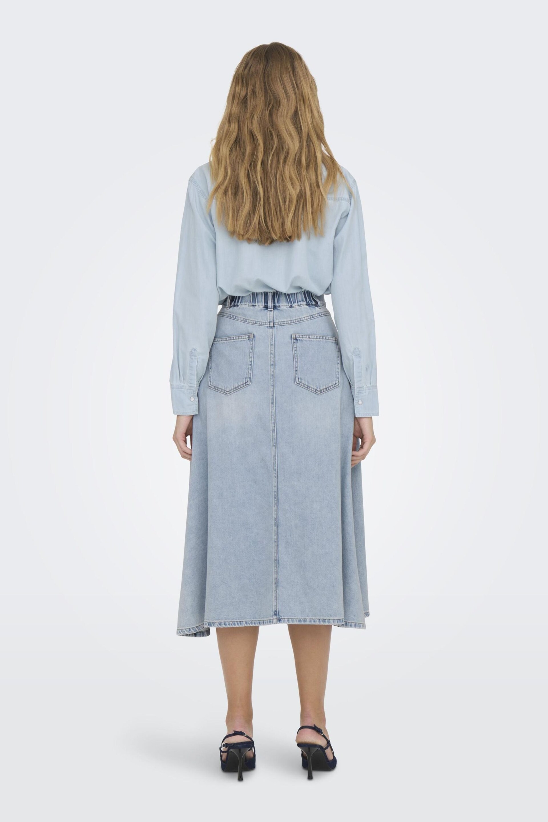 ONLY Blue Relaxed Fit Denim Maxi Skirt - Image 2 of 6