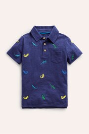 Boden Blue Embroidered Lizard Slubbed Polo Shirt - Image 1 of 3