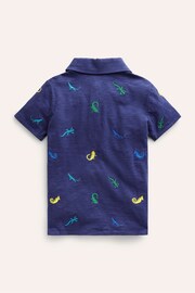 Boden Blue Embroidered Lizard Slubbed Polo Shirt - Image 2 of 3