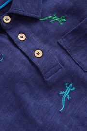 Boden Blue Embroidered Lizard Slubbed Polo Shirt - Image 3 of 3