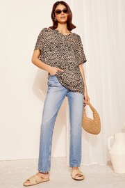 Friends Like These Leopard Browm Short Sleeve V Neck Tunic Top - Image 2 of 4