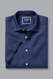 Charles Tyrwhitt Blue Slim Fit Plain Short Sleeve Pure Linen Full Sleeves Shirt - Image 4 of 5