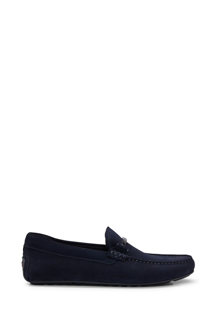 BOSS Blue Suede Moccasins With Branded Hardware And Full Lining Shoes - Image 1 of 5