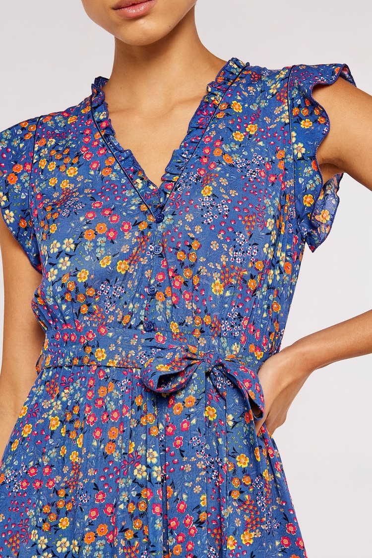 Apricot Blue Ditsy Floral Ruffle Mini Dress - Image 3 of 4