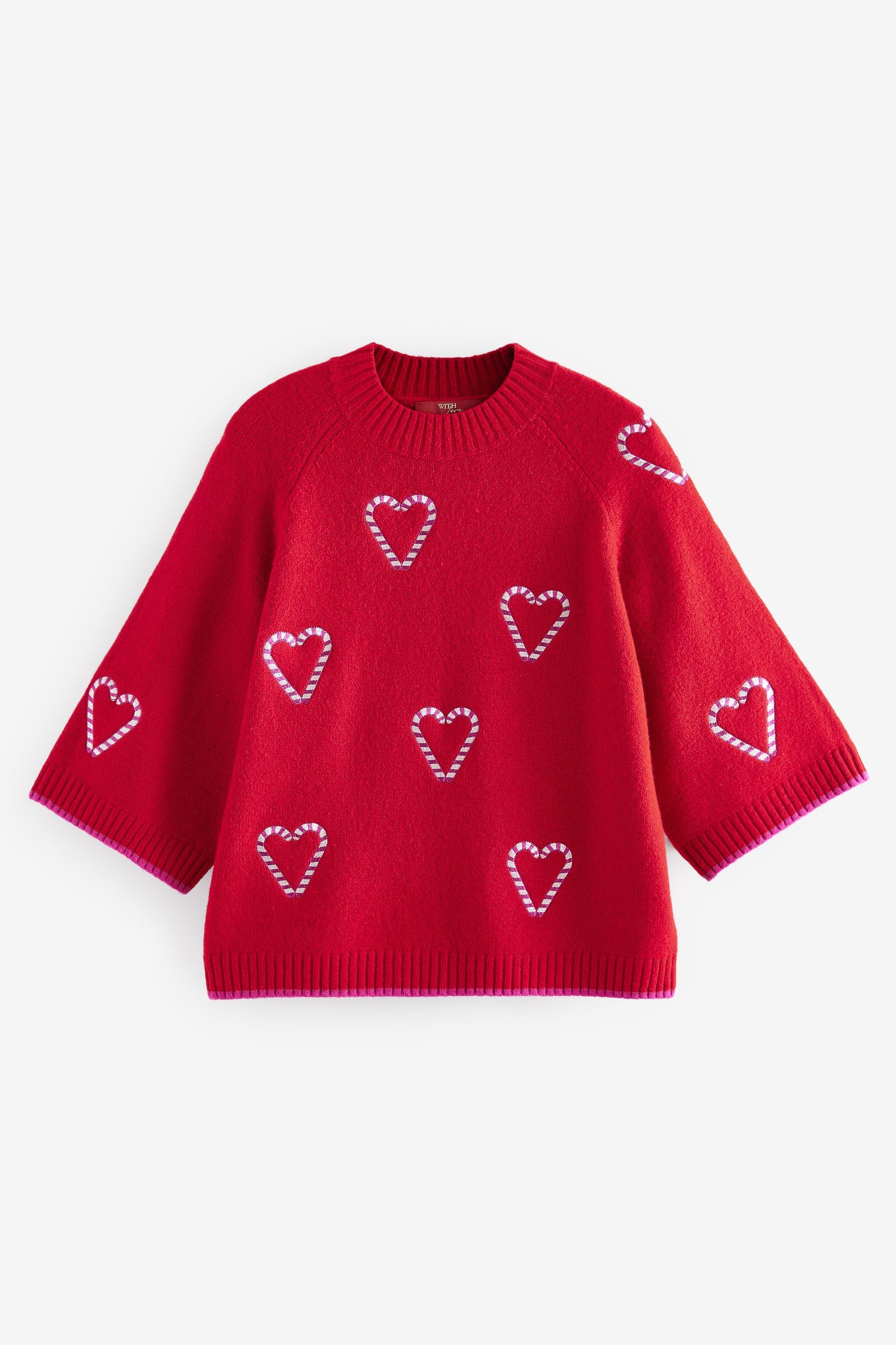 Buy Red Candy Cane Heart Knitted Christmas Jumper from Next Luxembourg