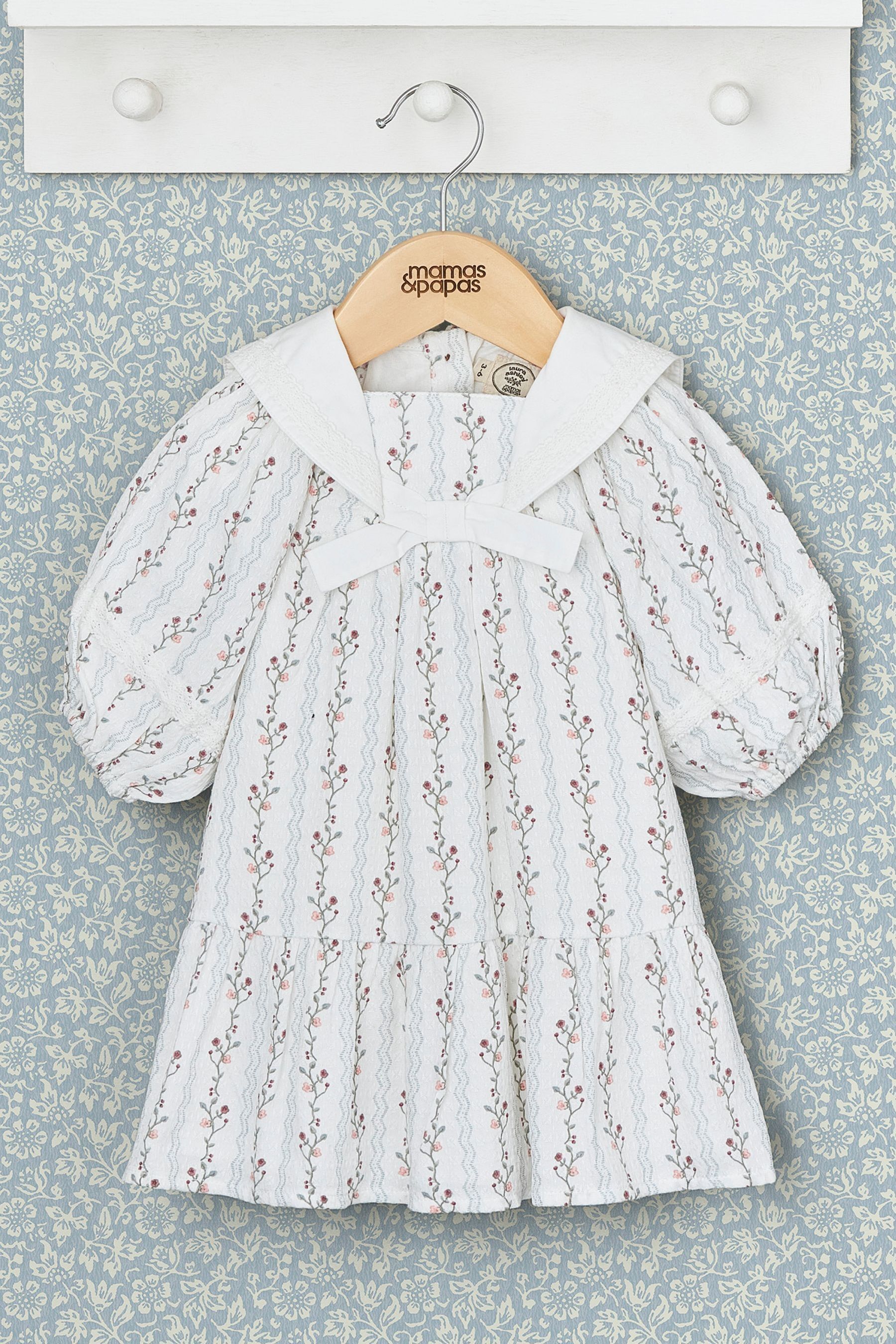 Buy Mamas Papas 100 Cotton Laura Ashley Floral Sailor Collar White Dress from Next Luxembourg
