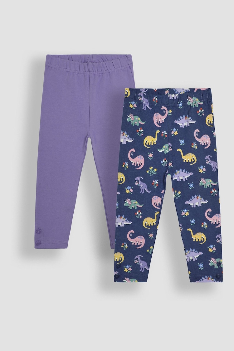 JoJo Maman Bébé Blue Dino Floral Leggings 2 Pack - Image 1 of 8