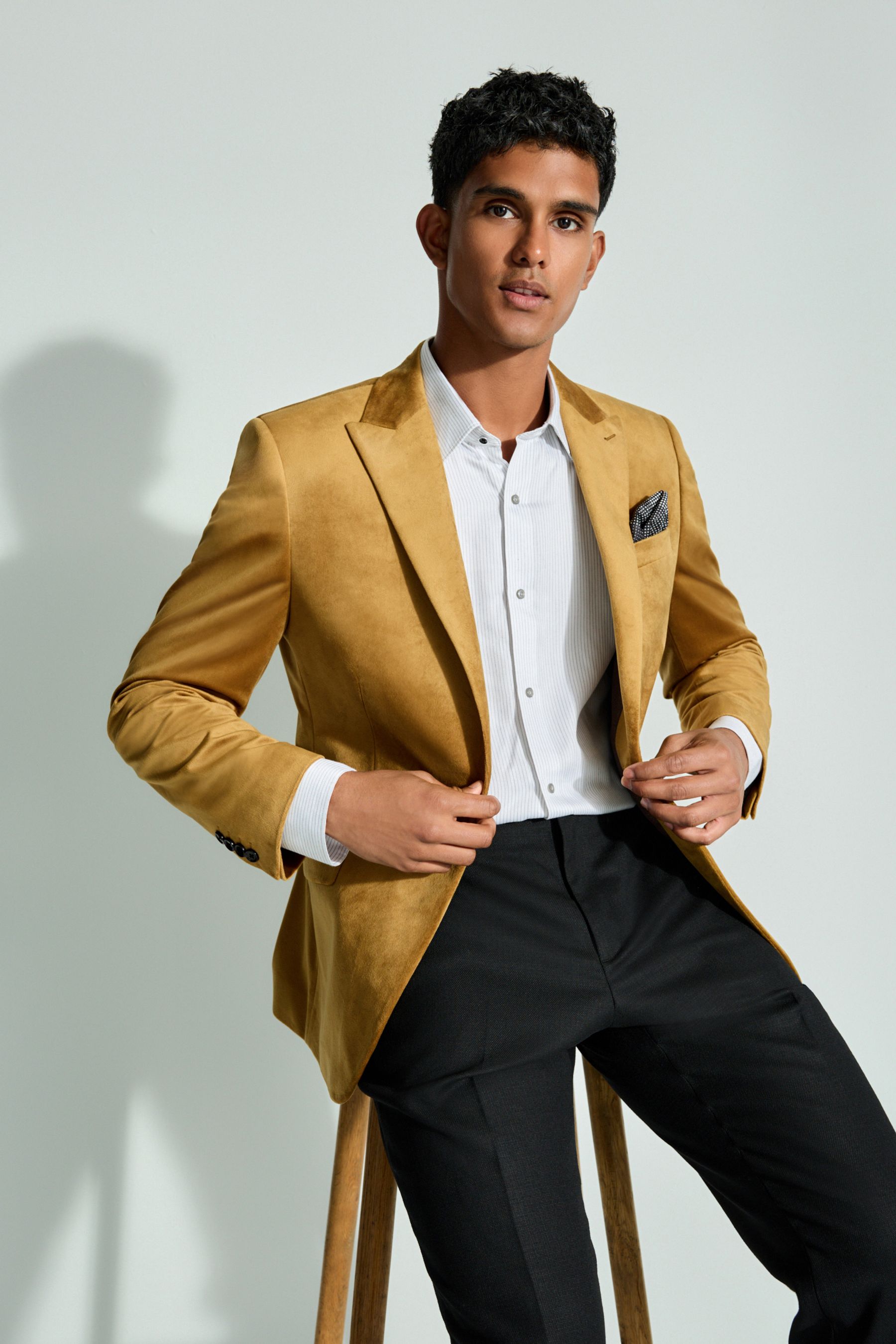 Velvet gold blazer discount