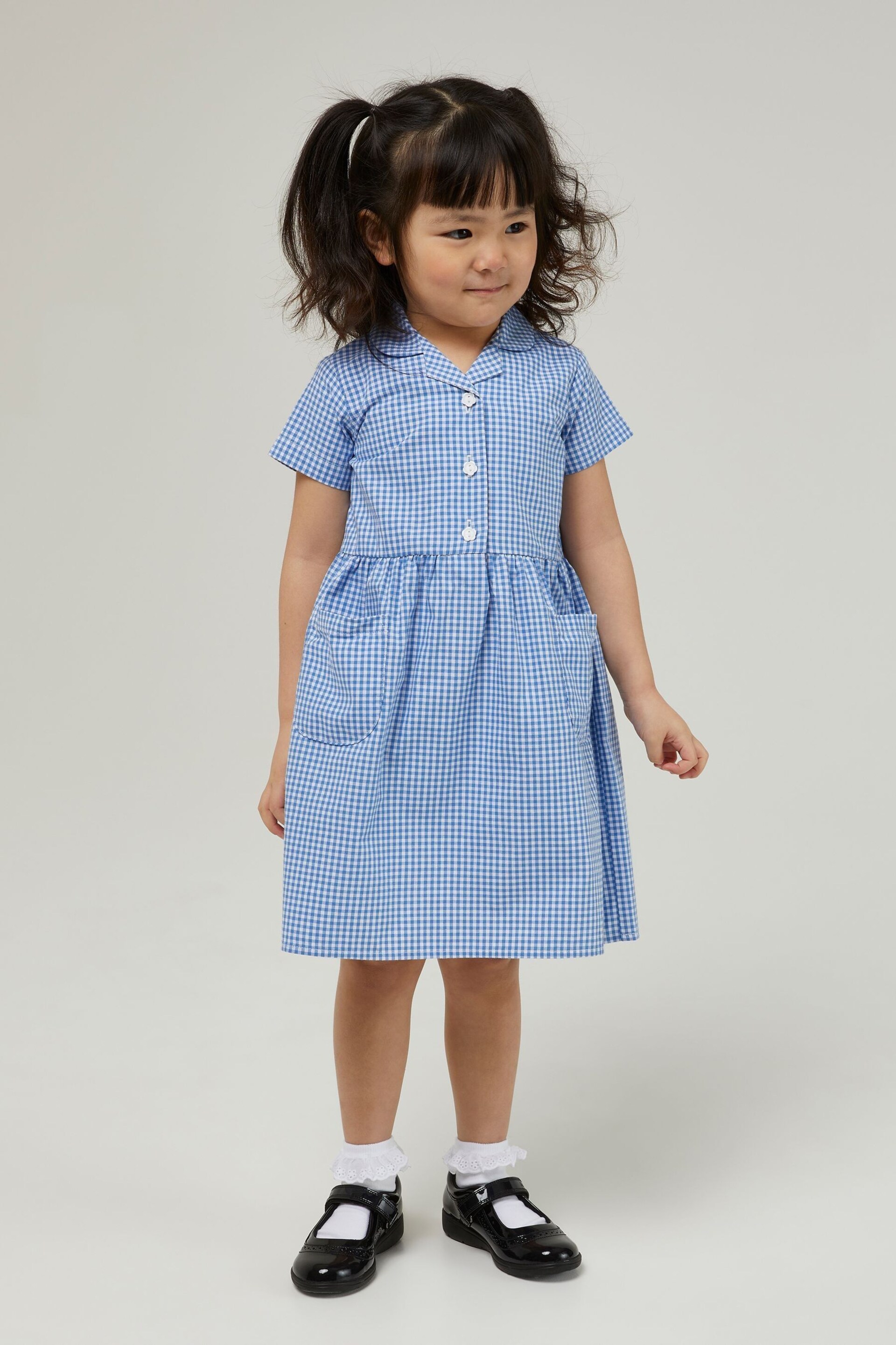 Trutex Blue Gingham 2 Pack Button Front School Summer Dress - Image 1 of 5