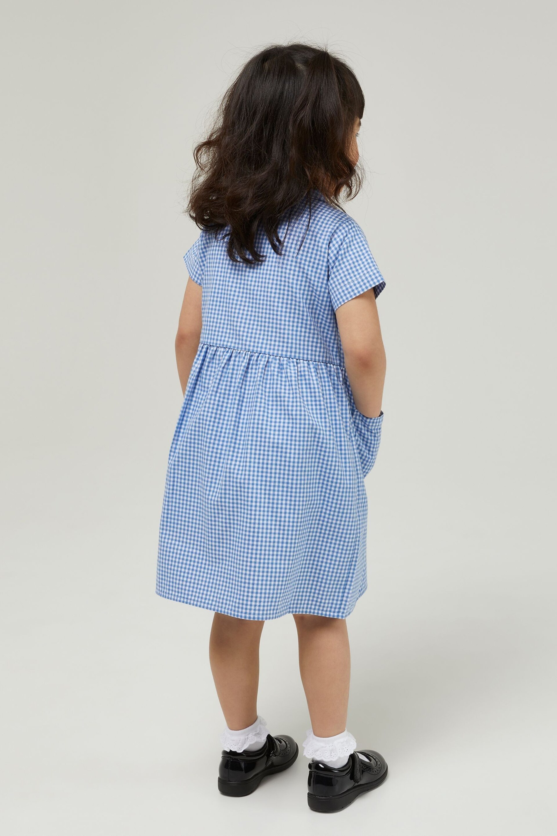 Trutex Blue Gingham 2 Pack Button Front School Summer Dress - Image 2 of 5