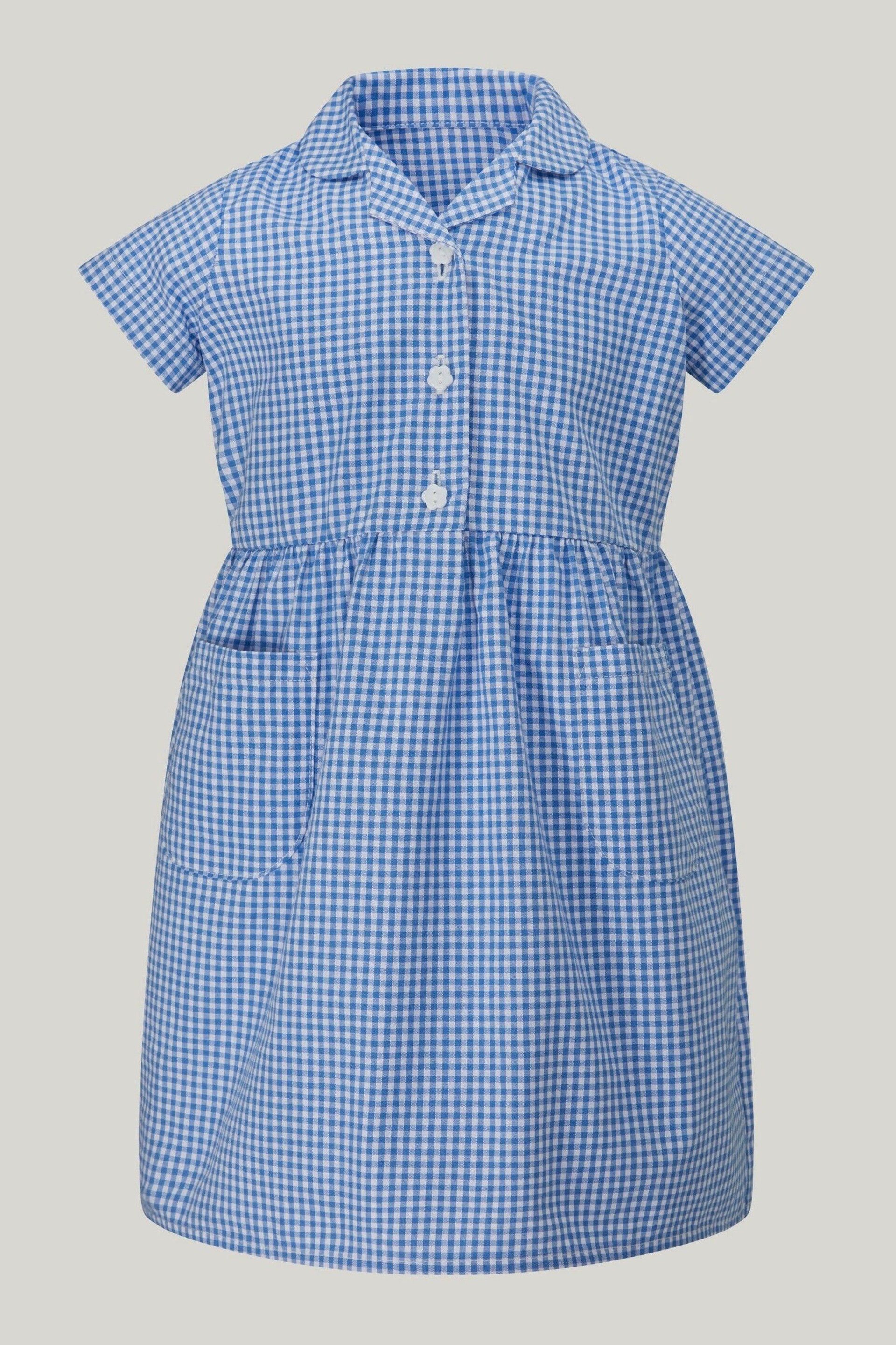 Trutex Blue Gingham 2 Pack Button Front School Summer Dress - Image 3 of 5