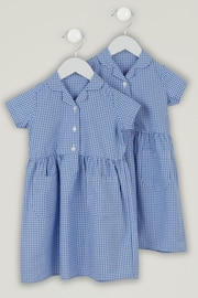 Trutex Blue Gingham 2 Pack Button Front School Summer Dress - Image 5 of 5