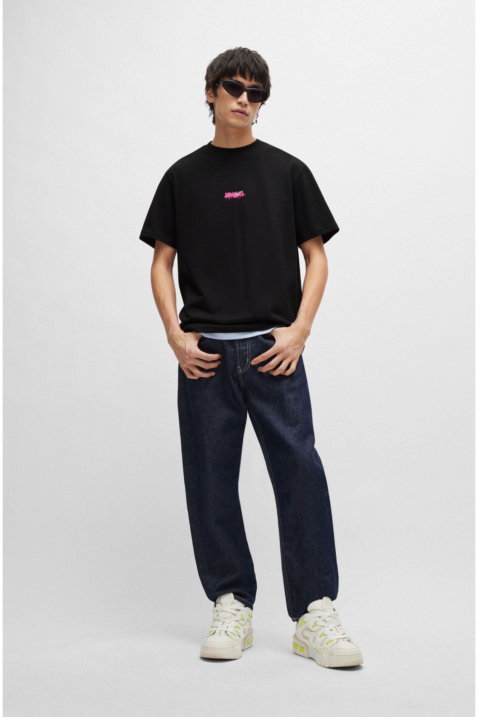 HUGO Cotton-Jersey Relaxed-Fit T-Shirt With Double Logo - Image 2 of 5