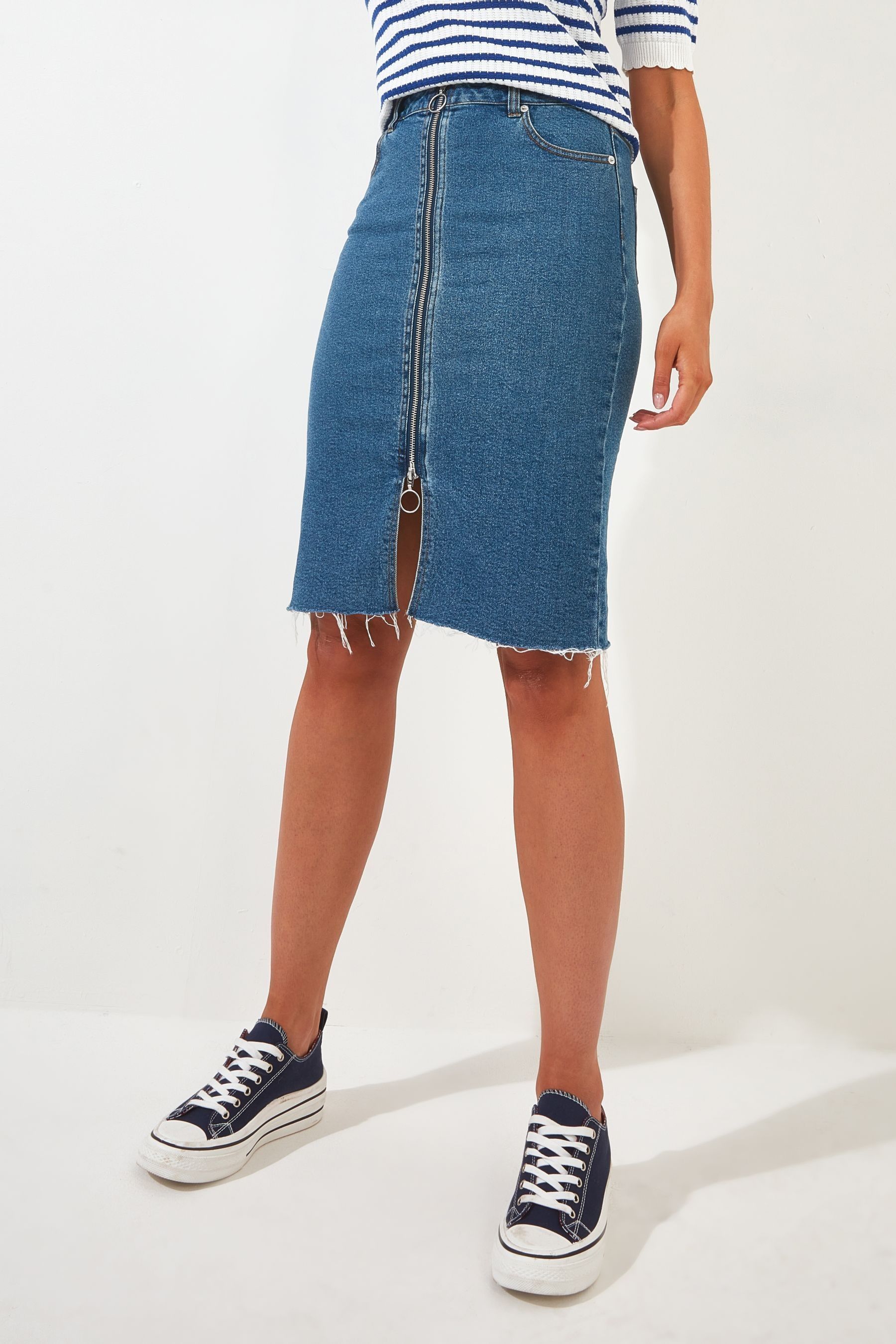 Denim skirt zipper front clearance