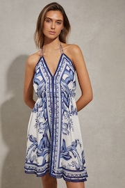 Reiss Blue Harriet Printed Tie Waist Mini Dress - Image 3 of 6