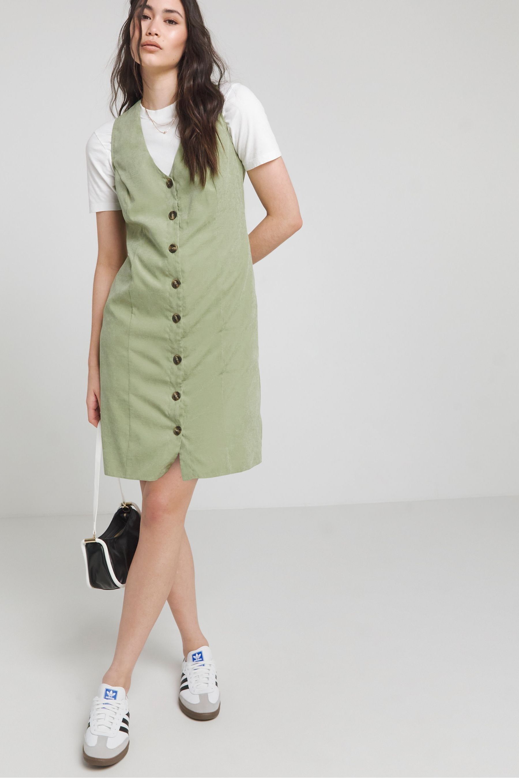 Olive green pinafore dress deals
