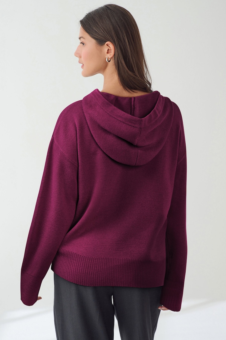 Red Berry Cosy Soft Touch Knitted Jumper Hoodie - Image 3 of 3