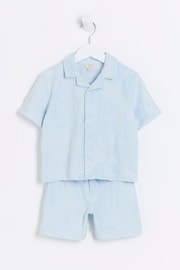 River Island Blue Boys Towelling Shirt And Shorts Set - Image 1 of 5