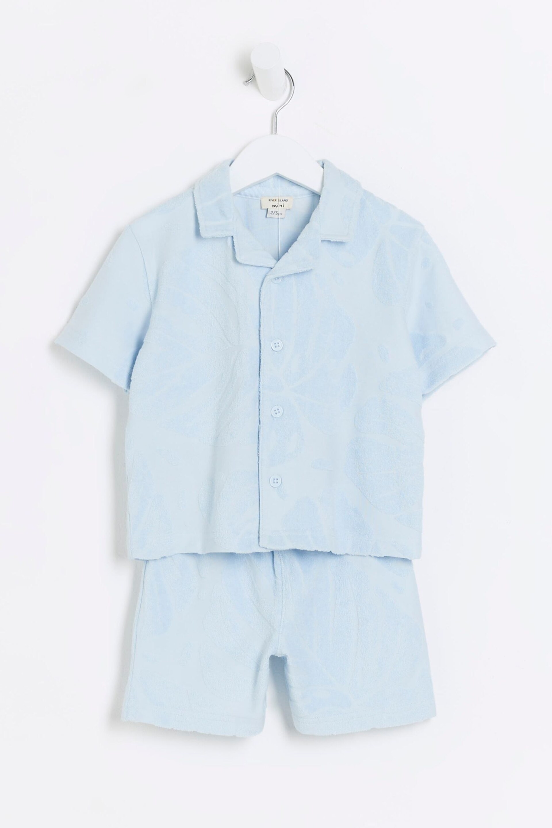 River Island Blue Boys Towelling Shirt And Shorts Set - Image 1 of 5