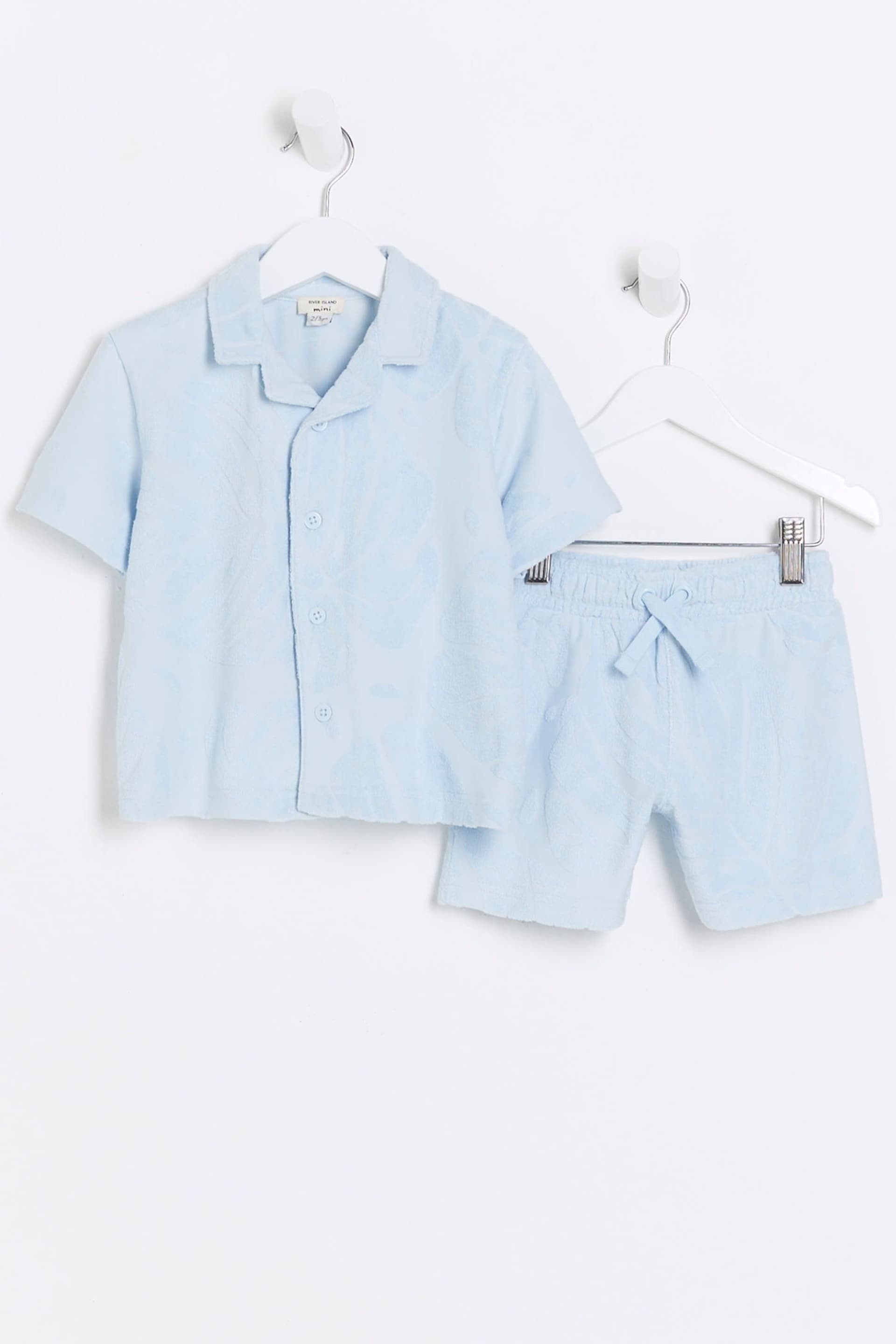 River Island Blue Boys Towelling Shirt And Shorts Set - Image 5 of 5