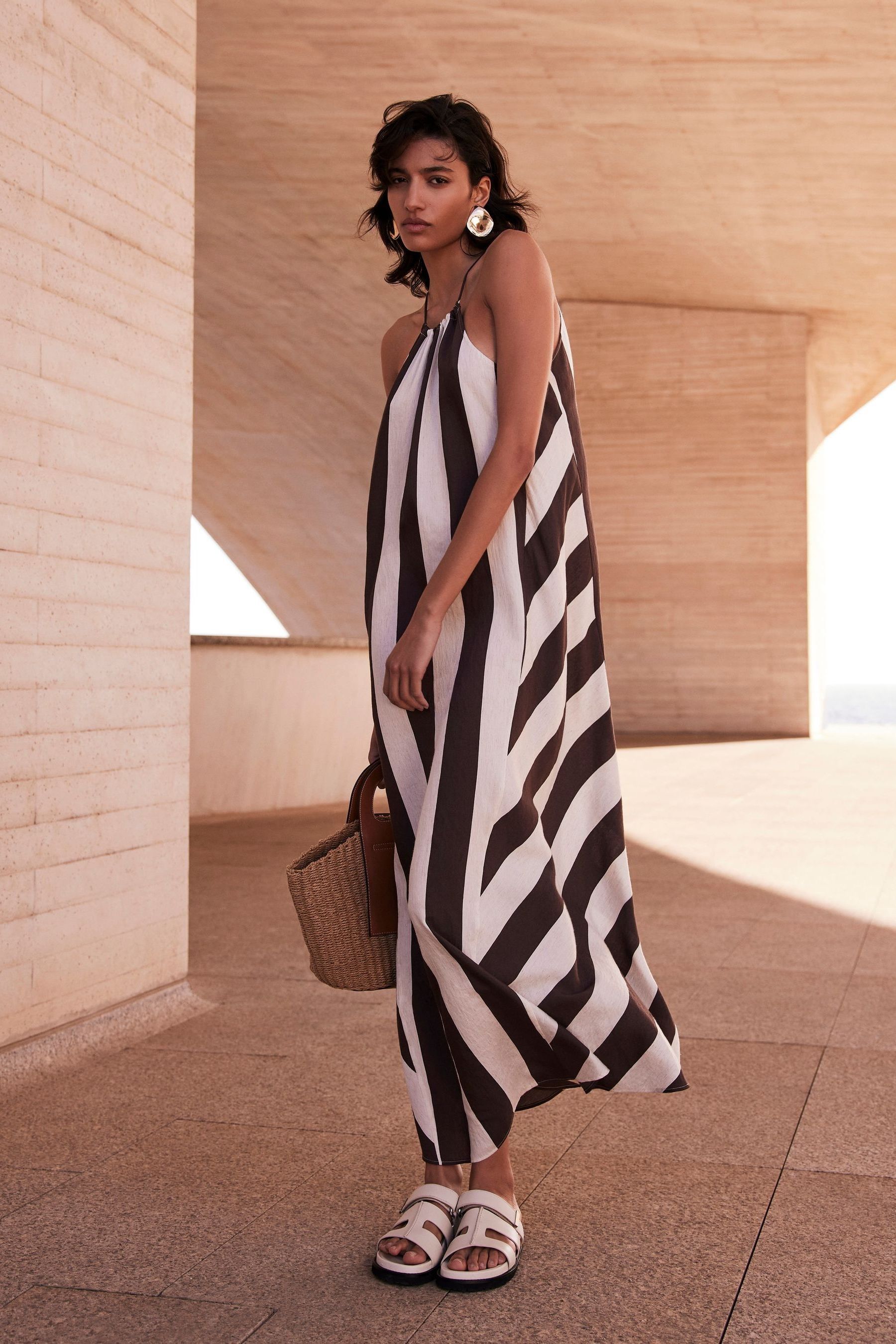 Buy Mint Velvet Brown Stripe Halter Maxi Dress from Next Luxembourg